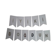 Beyaz Gümüş Gri Doğum Günü Süsü Iyiki Doğdun Yazı Banner