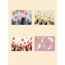 Kedi Ve Balon Baskılı 4'lü Mousepad 17x21 Cm