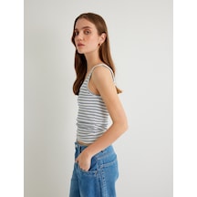 Koton Tek Omuz Üst Ribanalı Pamuklu Slim Fit Lacivert Çizgili 4sak10689ek Lacivert