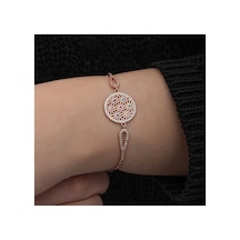 Gümüş Rose Renkli Yaşam Çiçeği Kadın Bileklik Gümüş Gümüş