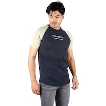 Deepsea Erkek Lacivert Önü Nakışlı Kolları Renkli Tişört