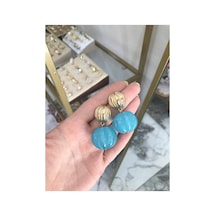 Mavi Ve Gold Detaylı Küpe