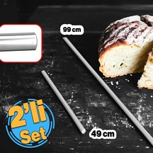 Alüminyum Metal Oklava 2'li Set 99-49 Cm Börek Hamur Yufka Açma Silindir Yuvarlak Uzun Kısa Mutfak