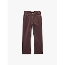 Koton Pamuklu Dar Kalıp Düğmeli Cepli İspanyol Paça Crop Jean Pantolon - Kick Flare Jeans Bordo 6wal40036mw Bordo