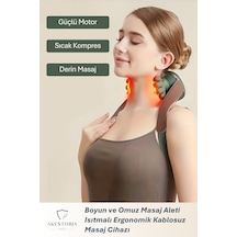 Boyun Ve Omuz Masaj Aleti Isıtmalı Ergonomik Kablosuz Masaj Cihazı Koyu Yeşil