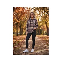 Polologin Butik Kapüşonlu Ekose Desenli Oduncu Gömlek Ceket - Bordo/bej - Bej