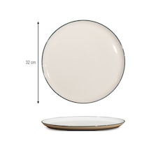 6'lı Valencia Servis Tabağı Pizza 32cm Yeşil Rim Rinart Krem