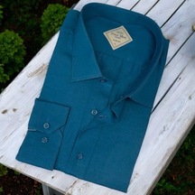 Pamuklu Lacivert Uzun Kollu Erkek Gömlek Slim Fit Kalıp -9858 Lacivert
