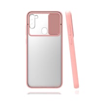 Kilifone - Samsung Uyumlu Galaxy M11 - Kılıf Slayt Sürgülü Arkası Buzlu Lensi Kapak - Pembe Açık