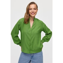 Muni Muni Pilise Detaylı Düz Renk Gömlek-yağ Yeşili-yağ Yeşili
