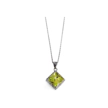 925 Gümüş Peridot Taşlı Kare Baget Tasarım Işıltılı Kadın Kolye Gümüş