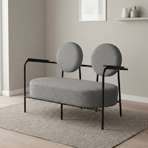 Venüs İkili Koltuk Soft Kumaş Ofis Bekleme Koltuğu Siyah Metal İskeletli - Açık Gri
