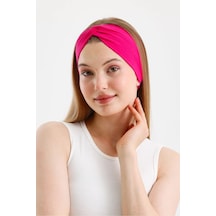 Butik Çapraz Bağlamalı Kadın Bandana Saç Bandı, Kaymaz Yumuşak Esnek%100 Pamuklu Penye - Tek Ebat / Fuşya Fuşya