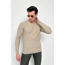 Erkek Vizon Regular Fit Bisiklet Yaka %100 Akrilik Triko Kazak Hlthe012121