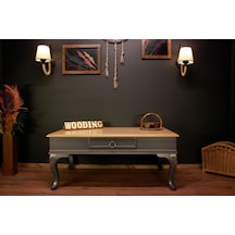 Wooding 120 Cm Masif Naturel Antrasit Oymalı Orta Sehpa