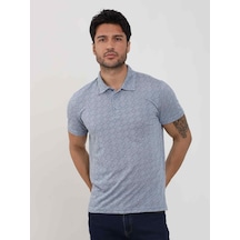 Dufy Mavi Erkek Slim Fit Jakarlı Polo Yaka Tshirt - 105229-mavi Mavi