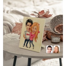 Kişiye Özel Sevgililer Karikatürlü Dekoratif Ahşap Çerçeve Model (539866794)