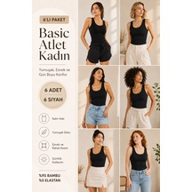 Loule Kadın 6'lı Kalın Askılı Atlet Siyah Bambu