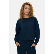 UCLA Clarıce Lacivert Bisiklet Yaka Pamuklu Simli Taş Baskılı Loose Fit Kadın Sweatshirt