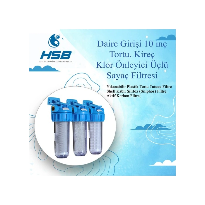 Hsb Daire Girişi 10 Inç Tortu, Kireç Ve Klor Önleyici Üçlü Sayaç Filtresi