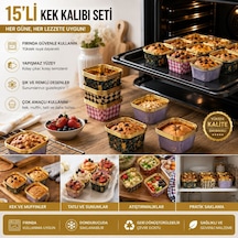 15 Li Kare Kek Kalıbı Seti Renkli Desenli Tek Kullanımlık Pişirme Ve Sunum Kabı, Muffin, Cupcake, Kek Ve Tatlı İçin Fı Resimdeki