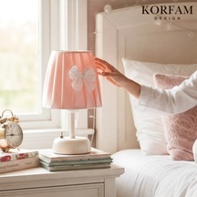 Pembe Saten Kumaş Kız Çocuk Odası Pilli Masa & Gece Lambası Çok Renkli