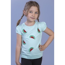 Toontoy Kids Toontoy Kız Çocuk Karpuz Nakışlı Tişört Mint Yeşili