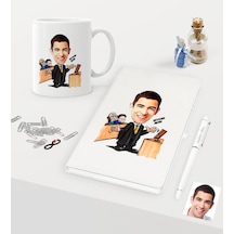 Kişiye Özel Bay Avukat Karikatürlü Beyaz Defter Kalem Kupa Seti - N11.254