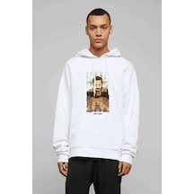 Mad Max Baskılı Beyaz Erkek Örme Kapşonlu Sweatshirt