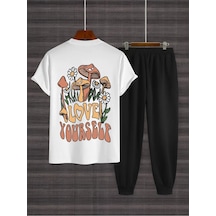 Uyguntarz Unisex Love Yourself Baskılı 2'li Eşofman Takımı Beyaz