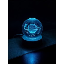 Satürn Kız Temalı Kristal Küre Renkli Rgb Led Ledli Usb'li Ahşap Standlı 3d Oda Masa Ve Gece Lambası Çok Renkli