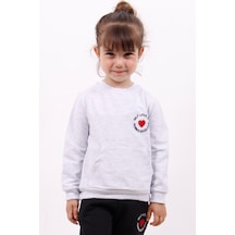 Toontoy Kız Çocuk Göğsü Kalp Nakışlı Sweatshirt Gri Melanj