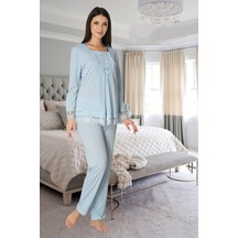 Effortt Mayss Collections 3045 Mavi Renk Lohusa Pijama Takımı Mavi