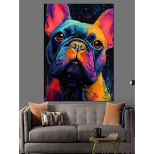 Ahşap Tablo Renkli Fransız Bulldog Köpek
