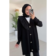 Ka Hijab Omzu Fırfır Merserize Hırka - Siyah Siyah