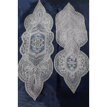 Supla Runner Seti Sunumluk Kordone Nakışlı Modern Amerikan Servis Takımı 6 Kişilik Set - Gri Çok Renkli