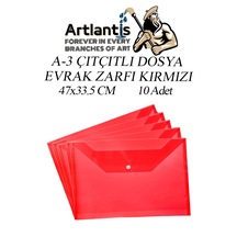 A3 Çıtçıtlı Dosya 10 Adet 47 x 33.5 CM Kırmızı