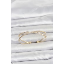 Pirinç Gold Renk Baget Zirkon Taşlı Kadın Bileklik Tj-bb8509 Çok Renkli