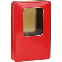 Pencereli Kırmızı Metal Kutu 26,5x17,5x4,5 Cm