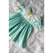 Dantel Yaka Su Yeşili Kız Çocuk Bebek Poplin Elbise 001