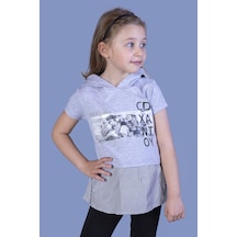 Toontoy Kids Toontoy Kız Çocuk Eteği Ve Kapüşonu Garnili Tişört Gri Melanj
