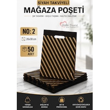 Mağaza Poşeti Çizgili Siyah Poşet No 2 50'li Diagonal Takviyeli Poşet 26x38 Cm