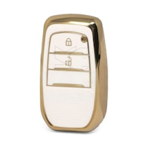 Gma Keys Lüx Toyota Hilux 2023-2024 Yılı Arası 2 Tuşlu Smart Koruma Anahtar Kılıfı Beyaz Gold Altın Renk
