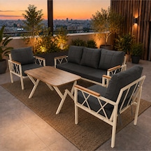 Miray Krem Metal 311 Masalı Antrasit Balkon Bahçe Oturma Grubu Minderli Metal Bahçe Mobilyası Takımı
