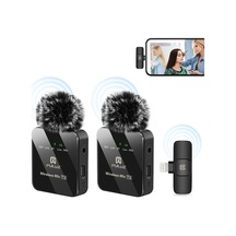 Puluz İphone / İpad Uyumlu Kablosuz Lavalier Mikrofon, 8 Pimli Alıcı Ve Çift Mikrofonlar Siyah A