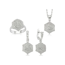 Gümüş Zirkon Taşlı Bayan Set - Yüzük Ölçüsü: 12 93954528