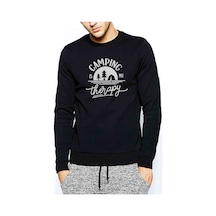 Camping Therapy Baskılı Siyah Erkek Örme Sweatshirt