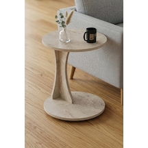 Reyo Falez Yan Sehpa Modern C Sehpa Minimal Tasarım Yuvarlak Orta Sehpa Salon Koltuk Yanı 6098 Traverten Krem