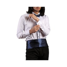 Dicotto Beyaz Lacivert Çift Bieli Damatlık Ata Yaka Kol Düğmeli Slim Fit Smokin Gömlek - 011 001