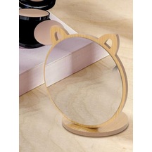 Unichrome Kedi Ayna Ahşap Standlı Masa Üstü Makyaj Aynası Make Up 14 Açık Bej